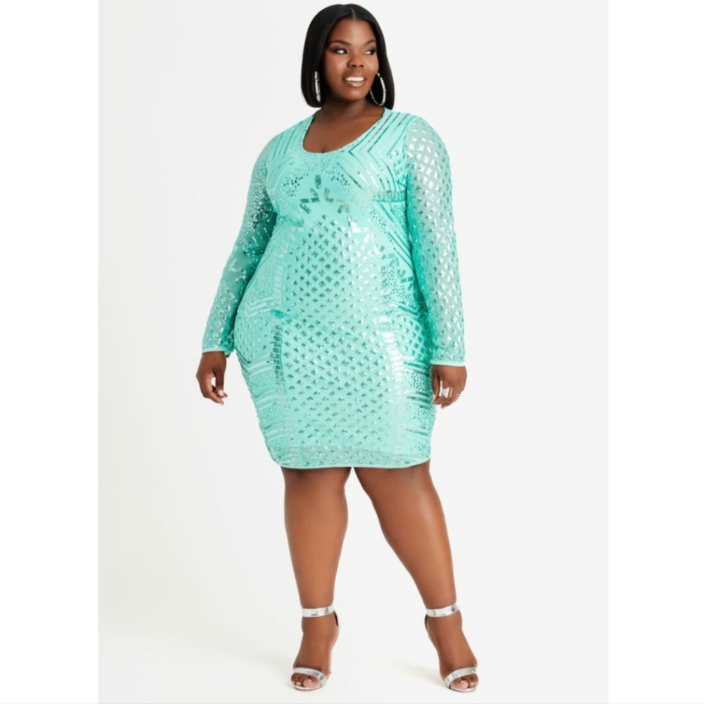 Ashley Stewart's Plus size Bodycon Dress with silver sequins